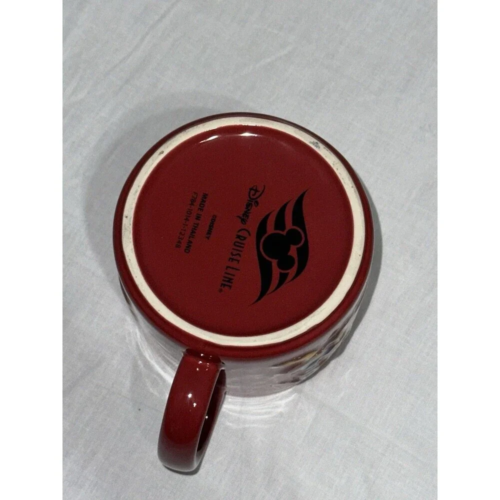 Disney Cruise Line Coffee Mug Cup 2013 Mickey Mouse Donald Duck Maroon